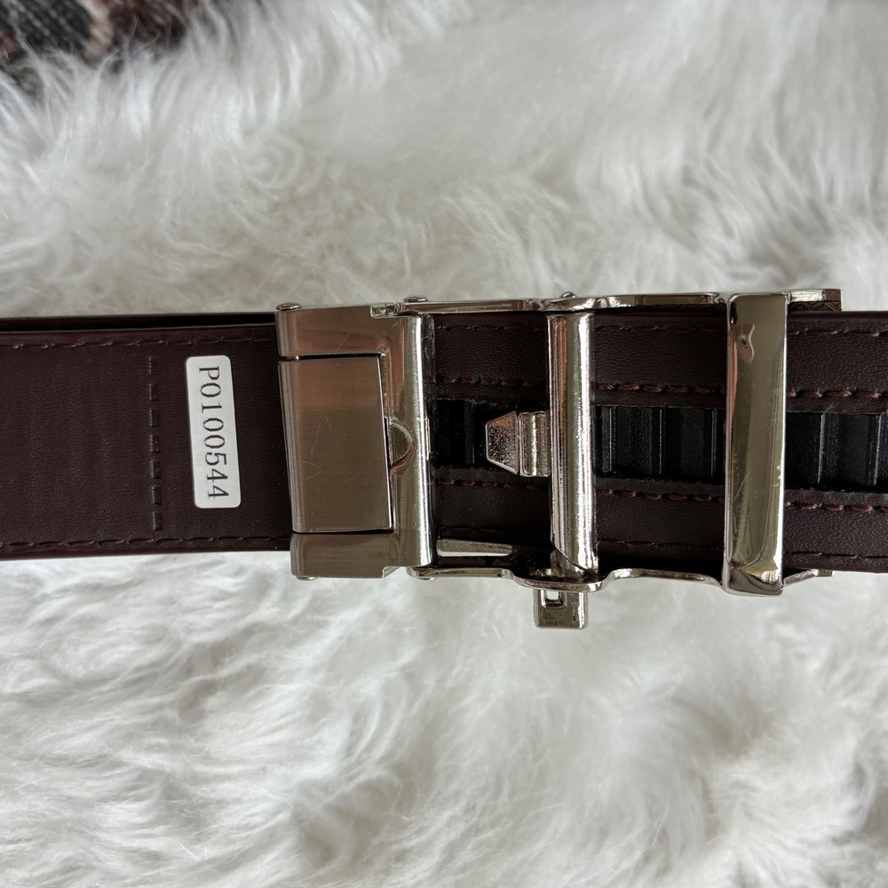Mens Brown Leather Ratchet Belt Extra Long Cut to Fit Automatic Buckle P0100544 - Picture 1 of 10